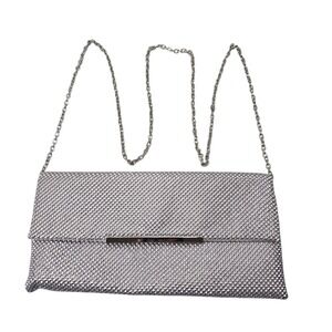 INC Hether Shiny Mesh Women's Clutch Purse‎ Pouch Metallic Silver Chain Strap